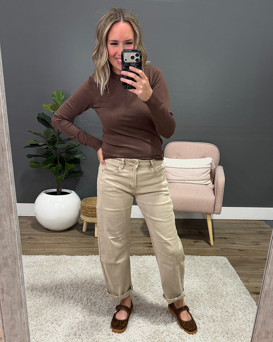 NEW! Alexandra Non Distressed Barrel Jeans - Ash Mocha