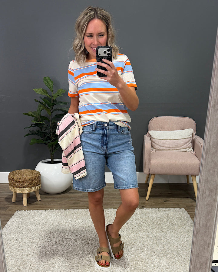 NEW! Anna Multi Stripe Top - Sky Blue Staccato