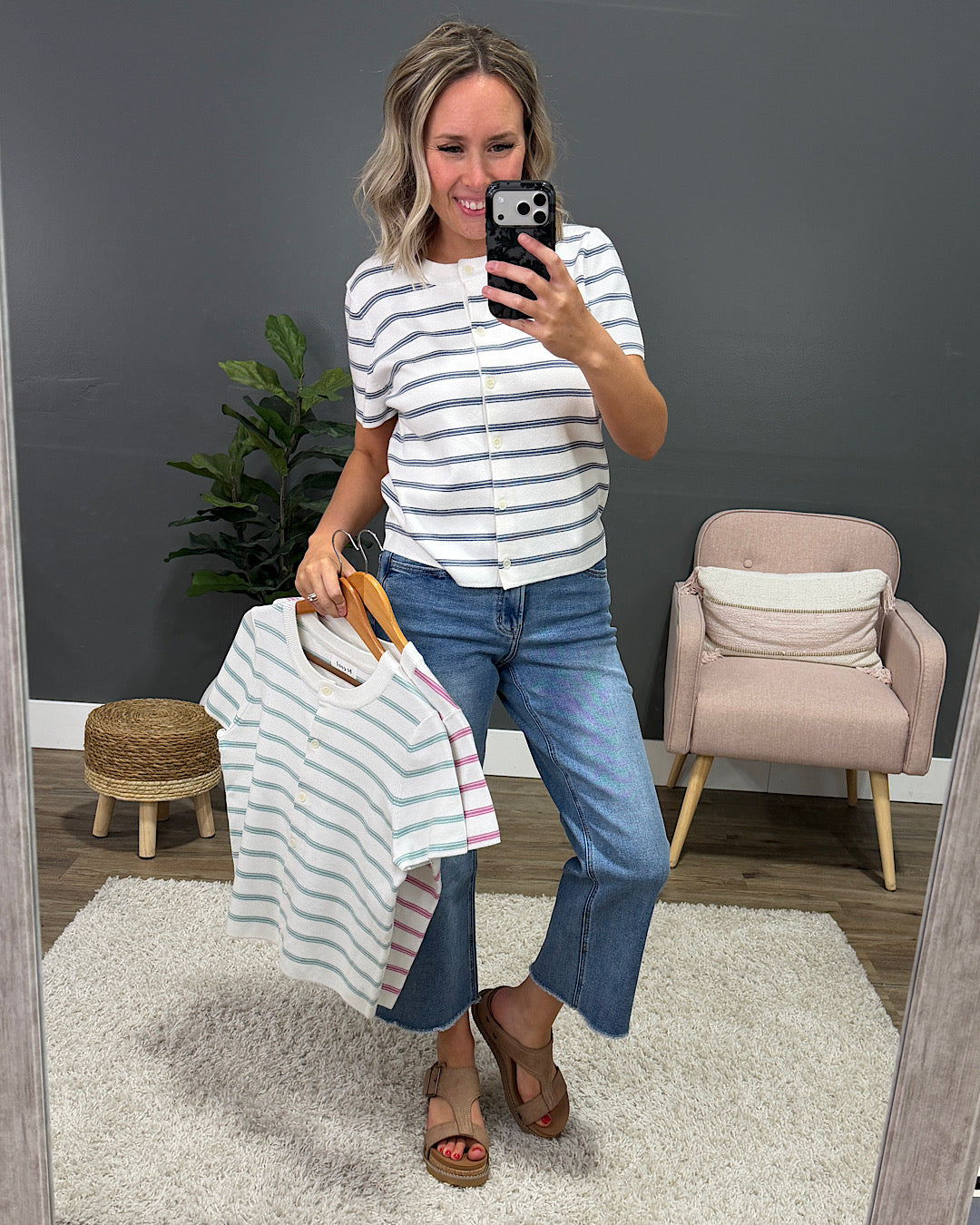 NEW! Courtney Striped Short Sleeve Cardigan - Seafoam Be Cool