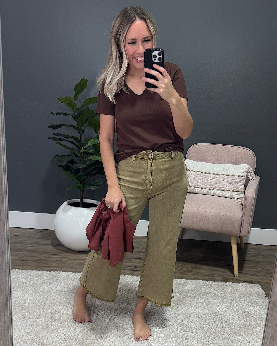 NEW! In Plain Sight V Neck Top - Chocolate Be Cool