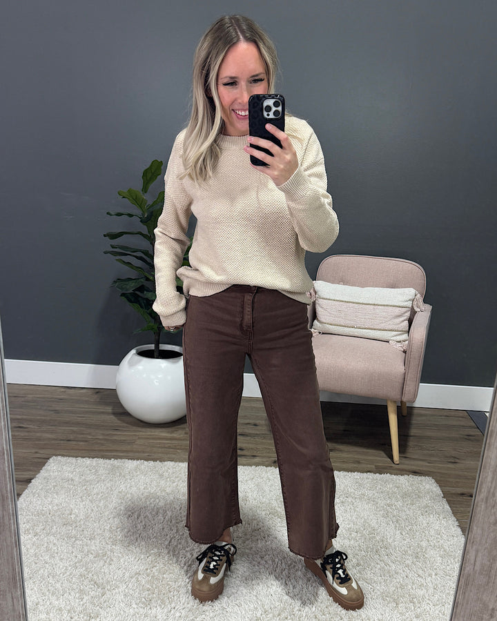 NEW! Mae Wide Leg Cropped Jeans - Mahogany Zenana