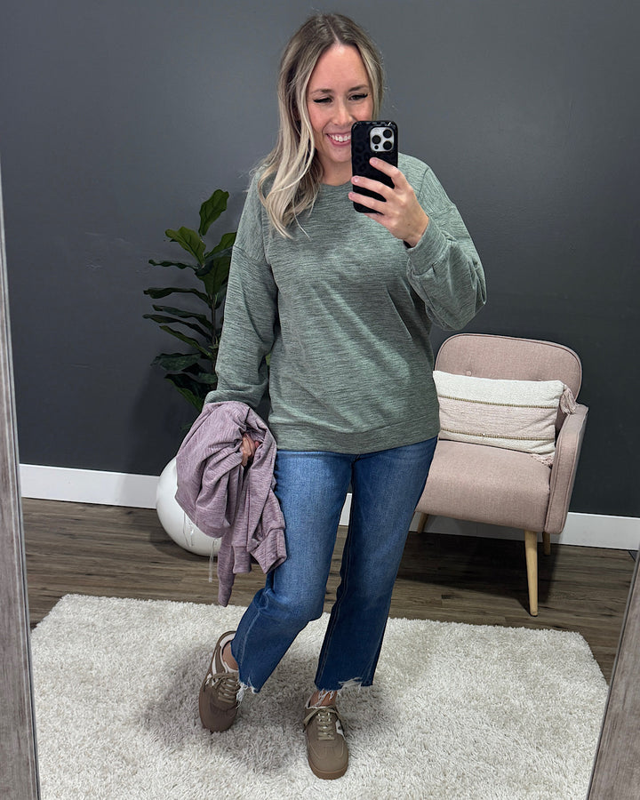 NEW! Another Life Marled Heavy Knit Top - Olive Staccato