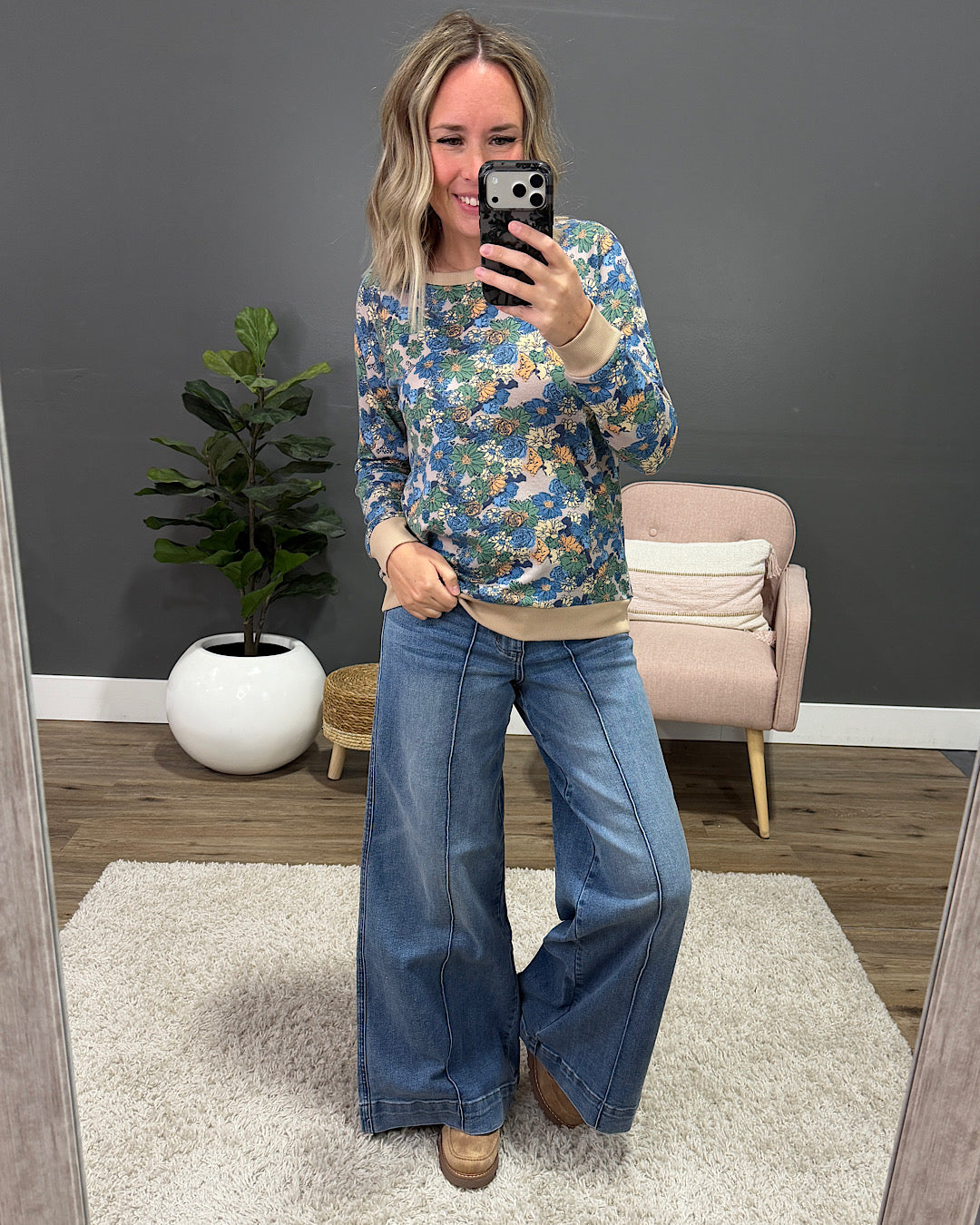 NEW! Bristol Floral Lightweight Sweater - Taupe