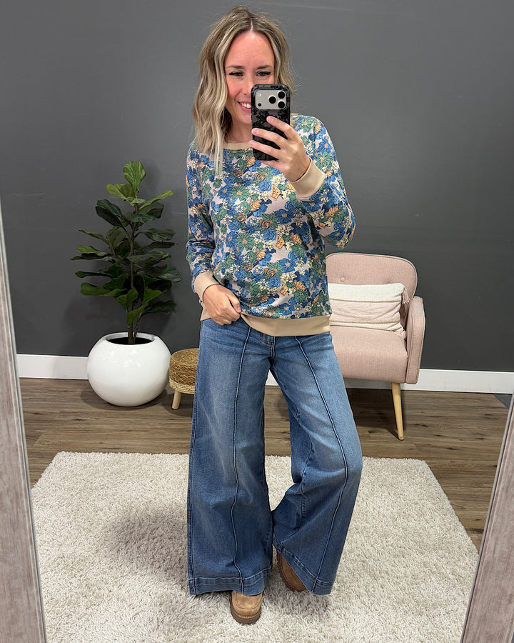 NEW! Bristol Floral Lightweight Sweater - Taupe