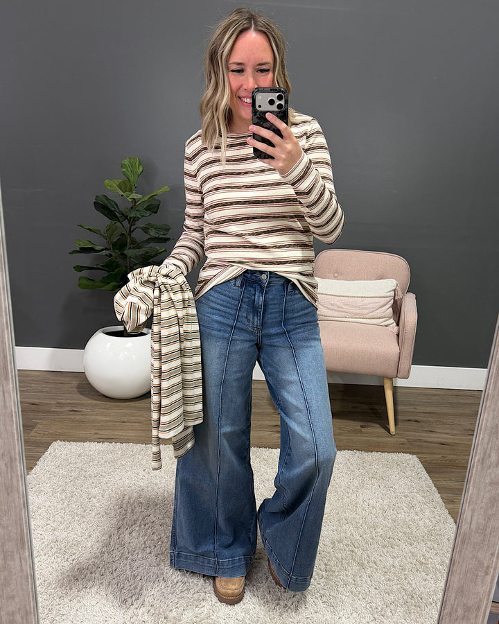 NEW! Alexa Multi Striped Top - Cream, Brown & Mauve