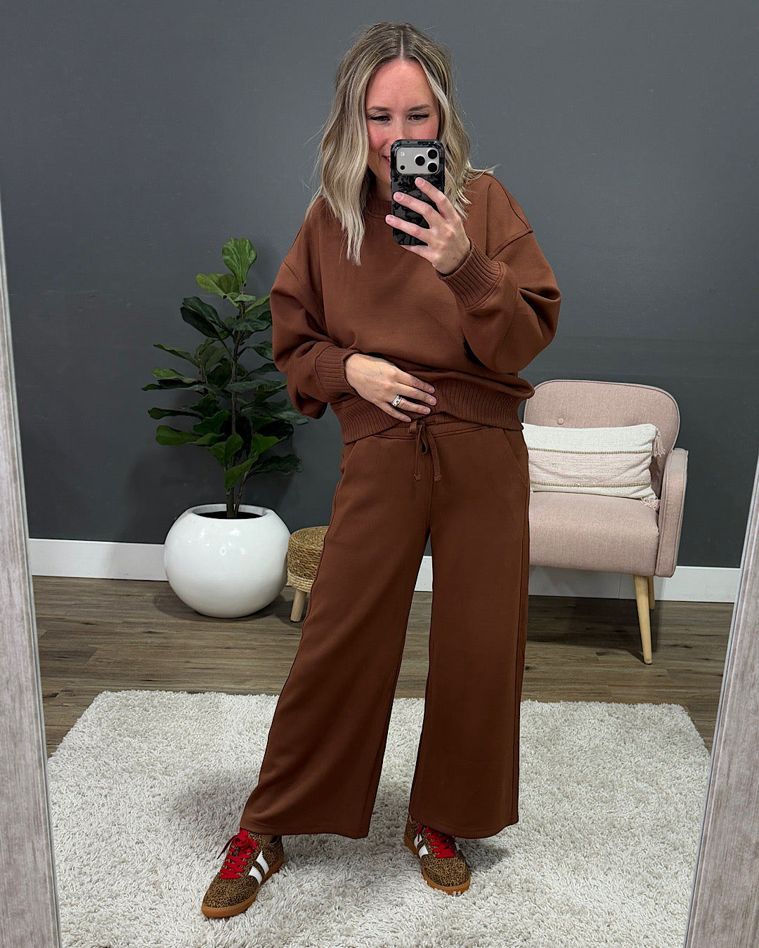 NEW! Kendall Scuba Fabric Wide Leg Pants - Chestnut Rae Mode