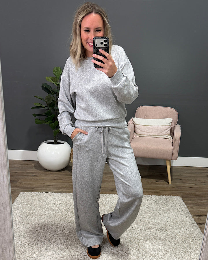 NEW! Nova Scuba Fabric Wide Leg Pants - Heather Gray Double Zero