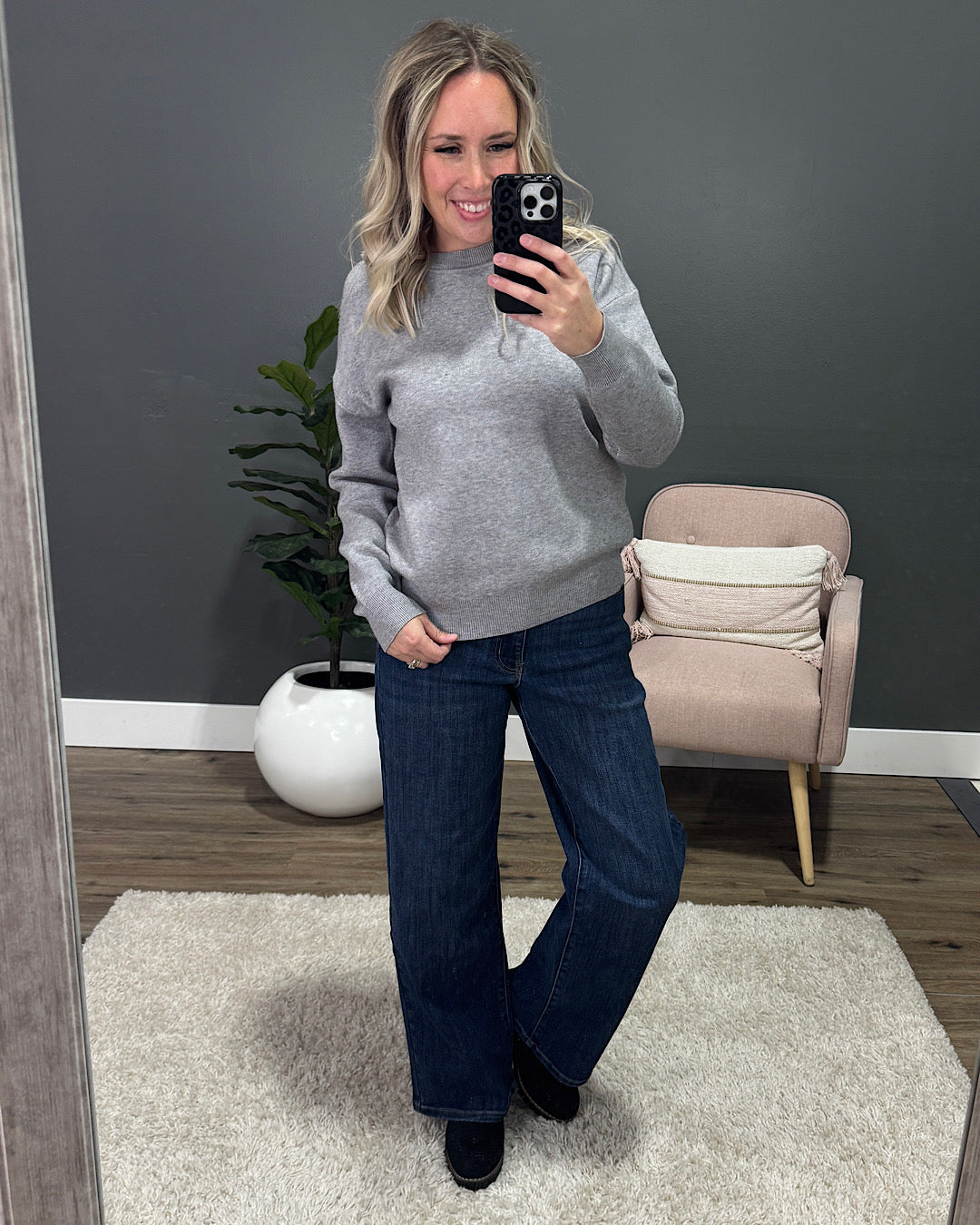 Brielle Drop Shoulder Knit Sweater - Heather Gray Be Cool