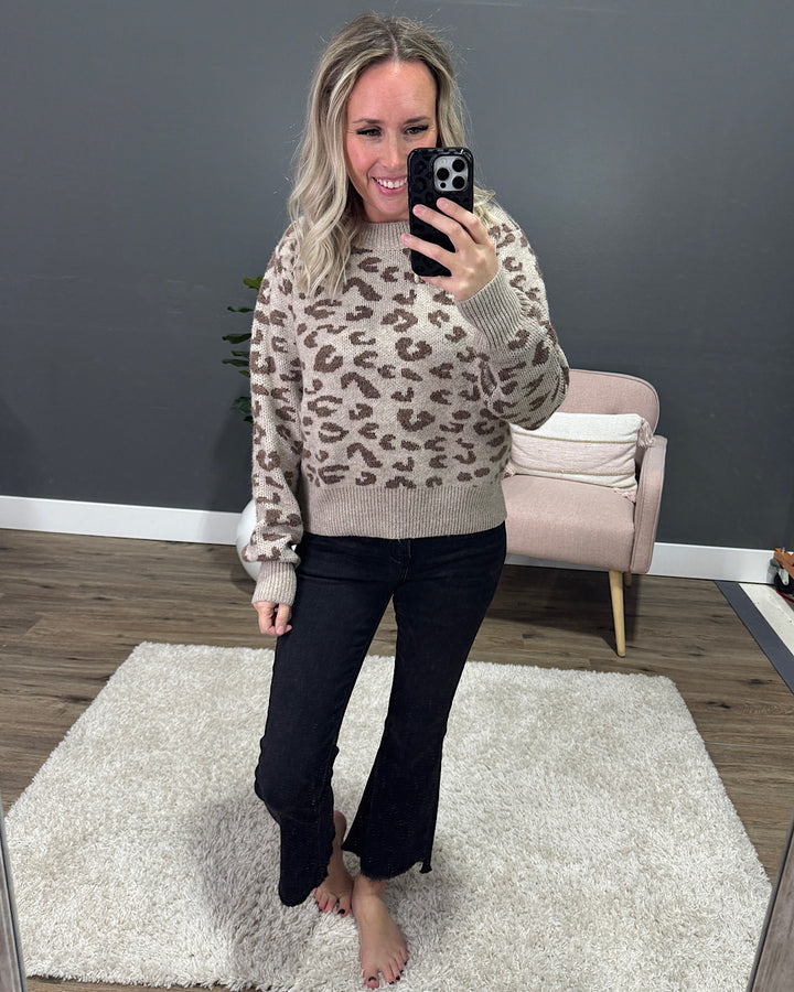 Melissa Leopard Print Sweater - Taupe Be Cool