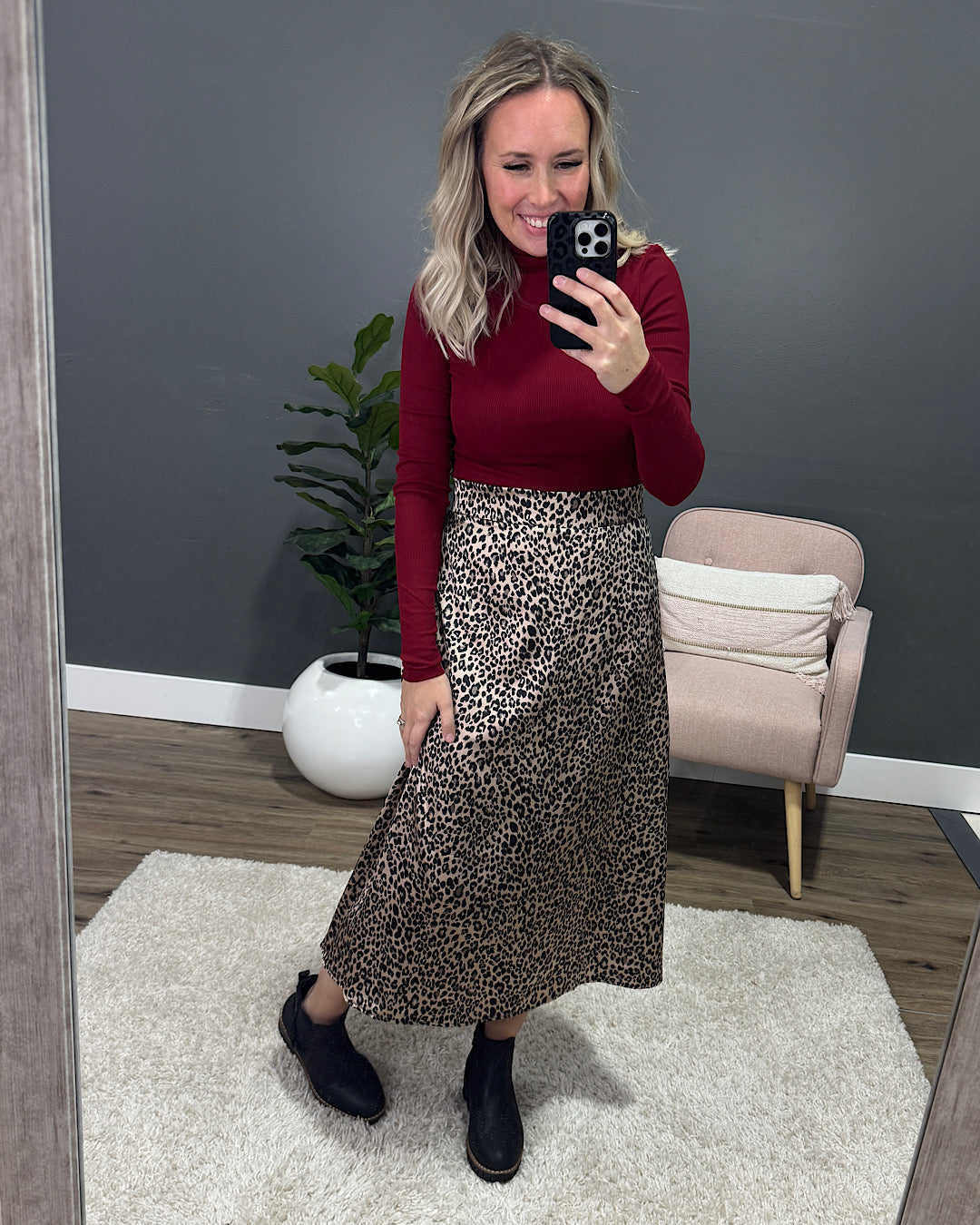 Leopard Print Silky Skirt - Mocha & Black
