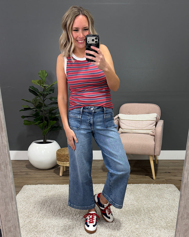 NEW! Esme Ribbed Contrast Striped Tank Top - Berry & White Wishlist