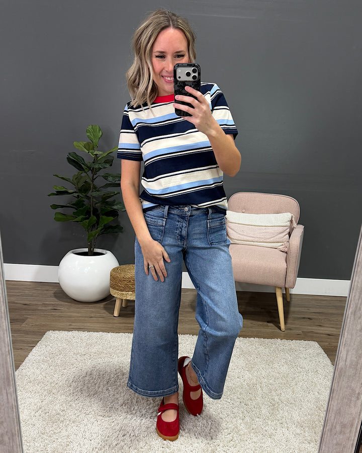 NEW! Anna Multi Stripe Top - Navy Staccato