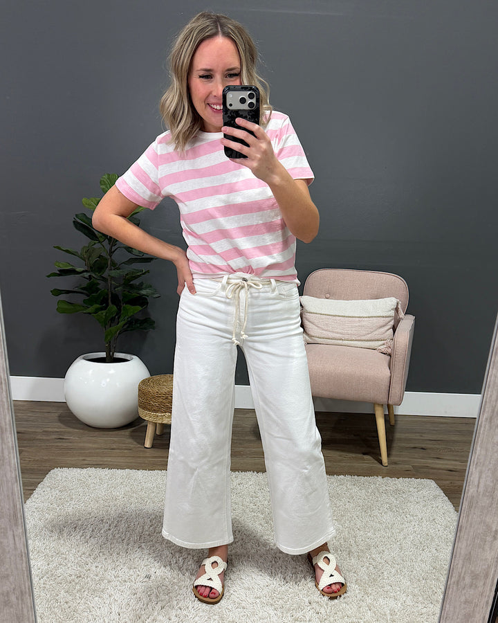 Vervet Say Something Cropped Wide Leg Jeans - White Vervet