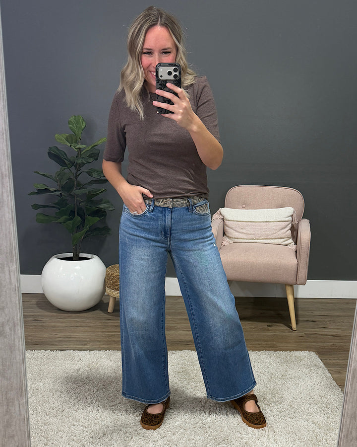 NEW! Vervet Kristen Leopard Contrast Wide Leg Jeans