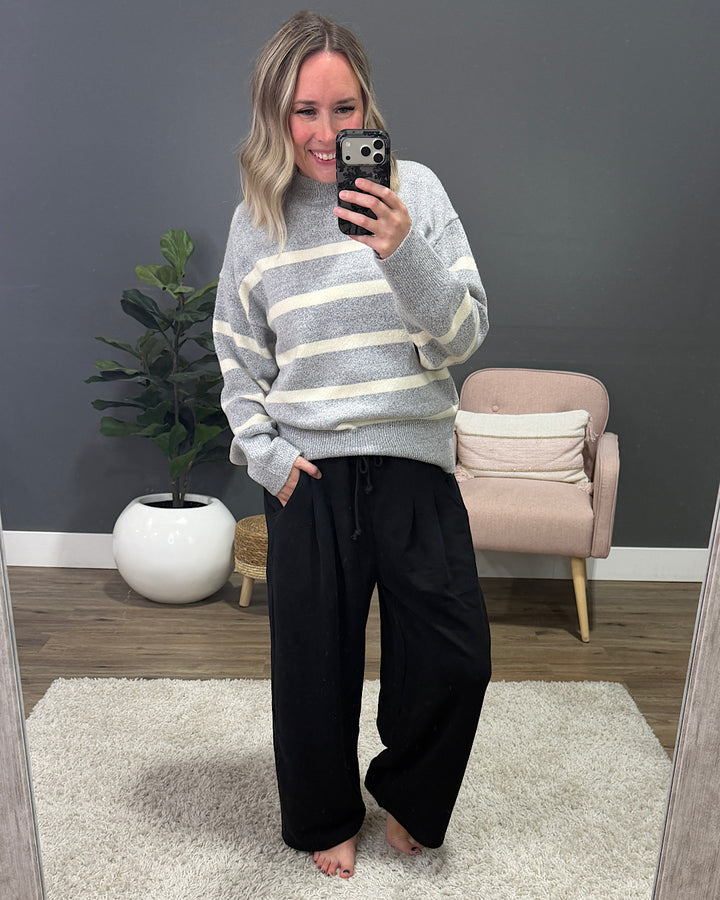 NEW! Madalyn Striped Knit Sweater - Heather Gray & Cream
