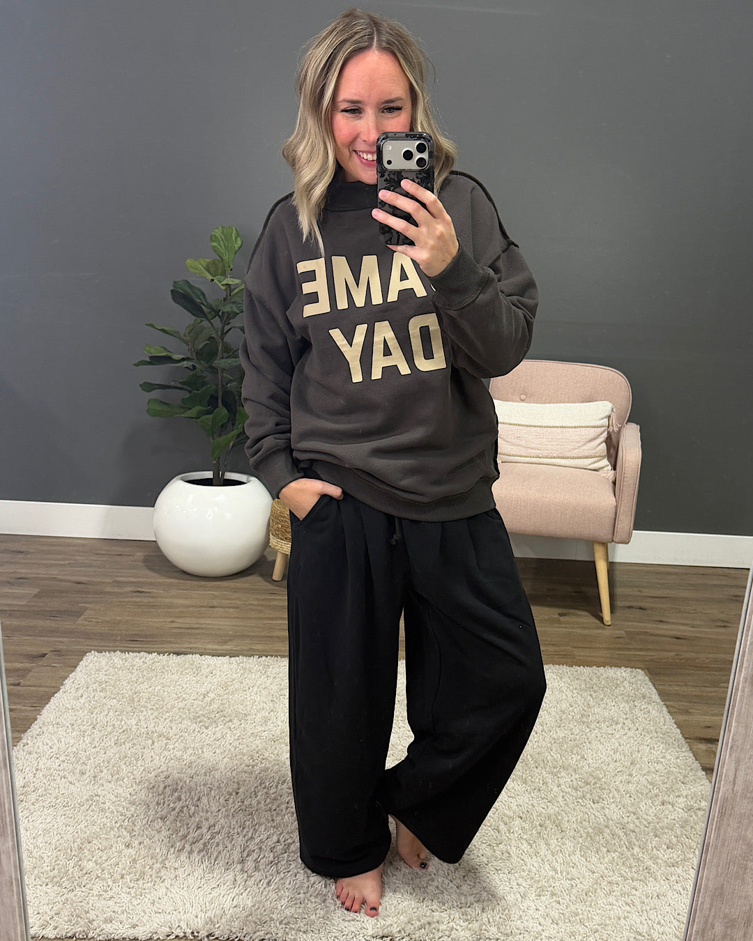 NEW! Game Day Reversible Mock Neck Sweatshirt - Muddy Gray