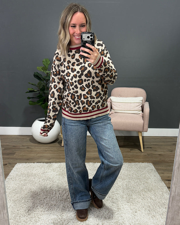 NEW! Caroline Leopard Print Sweater - Burgundy