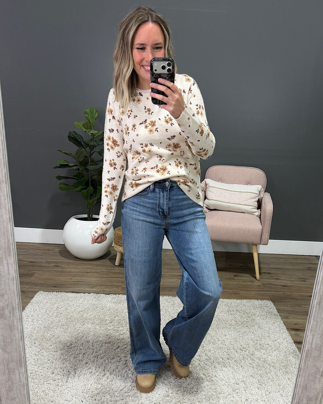 NEW! Crystal Floral Sweater - Taupe