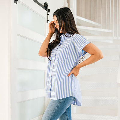 Carly Striped Button Up Top - Blue FINAL SALE  Sew In Love   