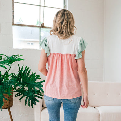 Sweet Moments Color Block Ruffle Top - Pink & Sage FINAL SALE  Lovely Melody   