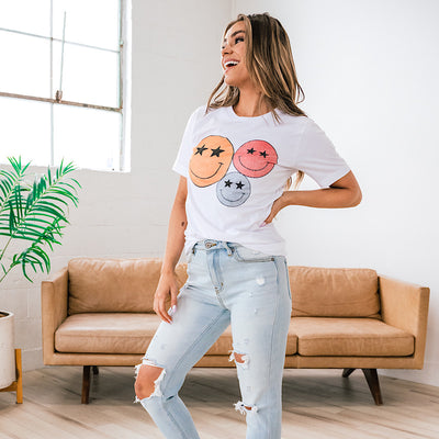 Happy Face White Tee  Kissed Apparel   