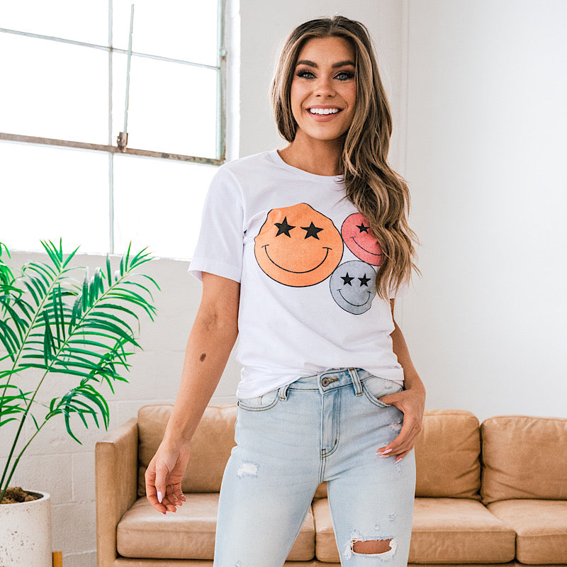 Happy Face White Tee  Kissed Apparel   