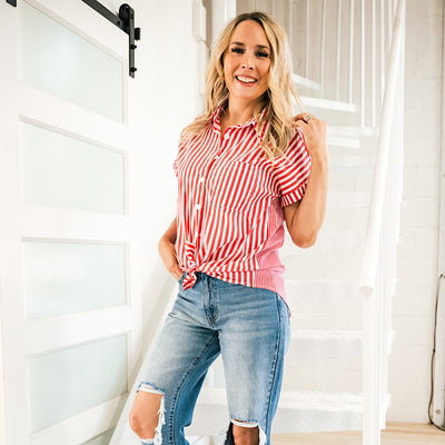 Carly Striped Button Up Top - Red FINAL SALE  Sew In Love   