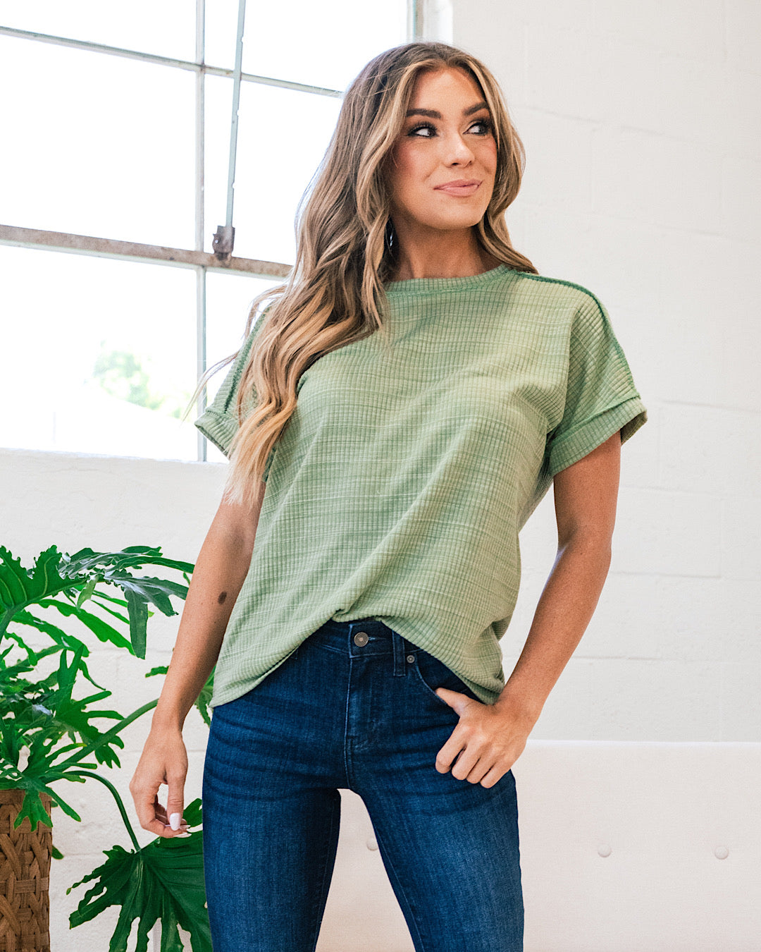 Shauna Textured Rib Top - Light Olive  Lovely Melody   