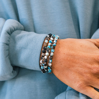 Blue and Black Stone Beaded Bracelet Set  Trendy Wholesale   