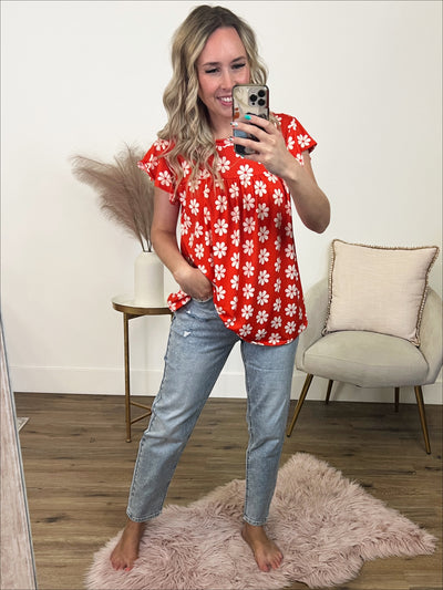 Hear It From You Floral Flutter Sleeve Top - Scarlet FINAL SALE  Haptics   