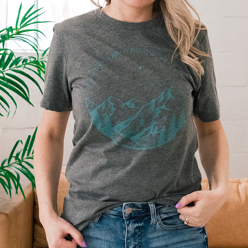 Sky Above, Earth Below, Peace Within Charcoal Tee  Wildberry Waves   