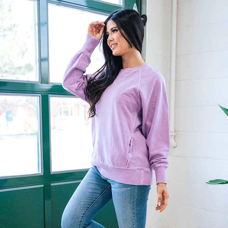 Girlfriend Crewneck Sweatshirt - Bright Lavender  Zenana   