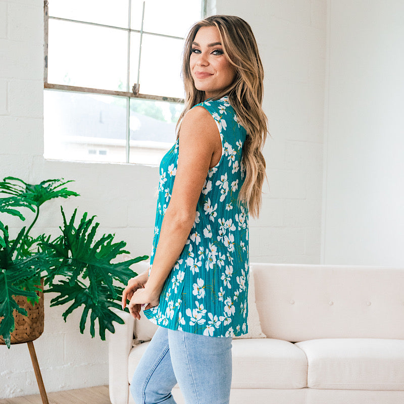Shine On Teal Floral Ruffle Neck Blouse FINAL SALE  Lovely Melody   