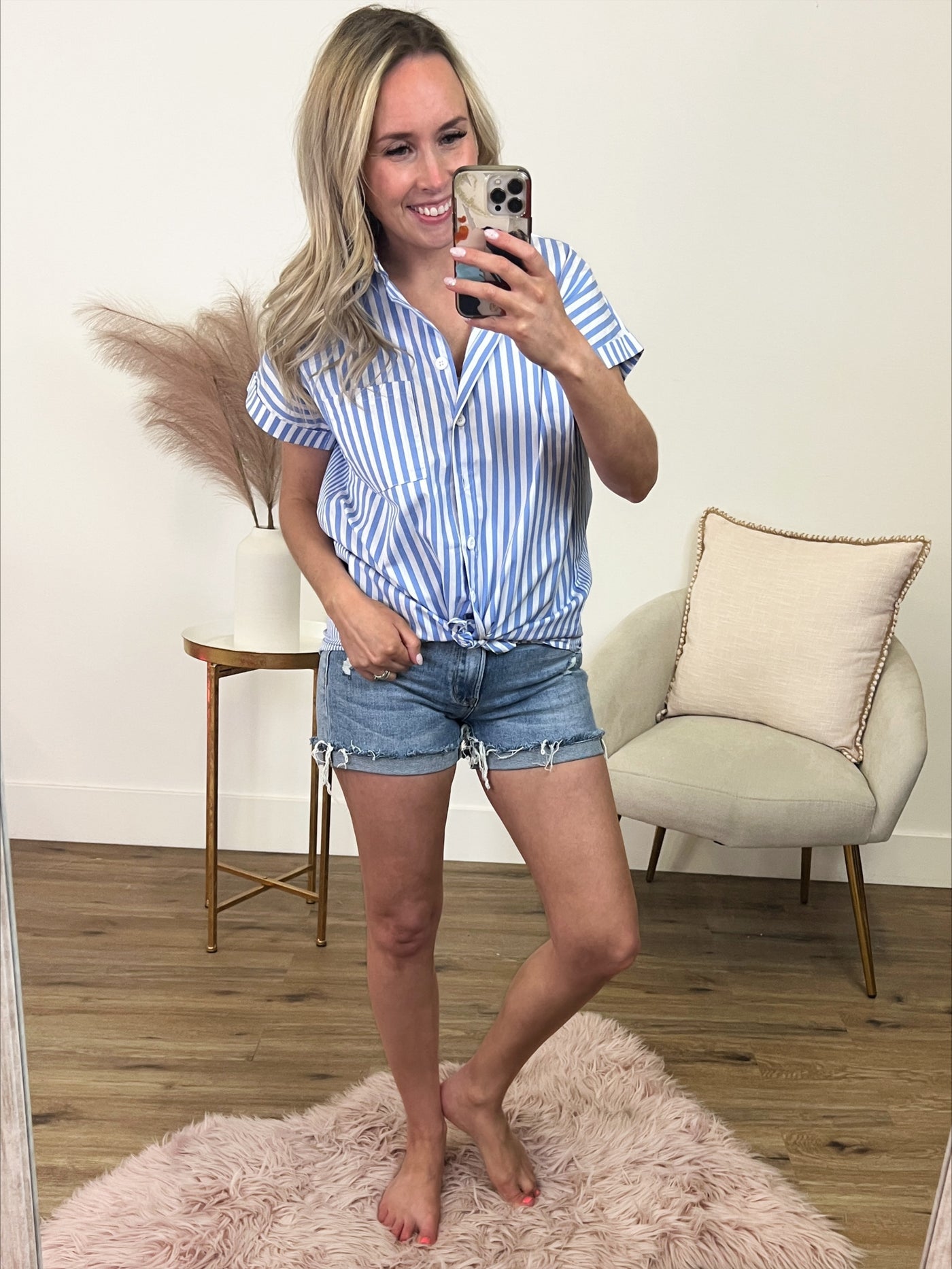 Carly Striped Button Up Top - Blue FINAL SALE  Sew In Love   