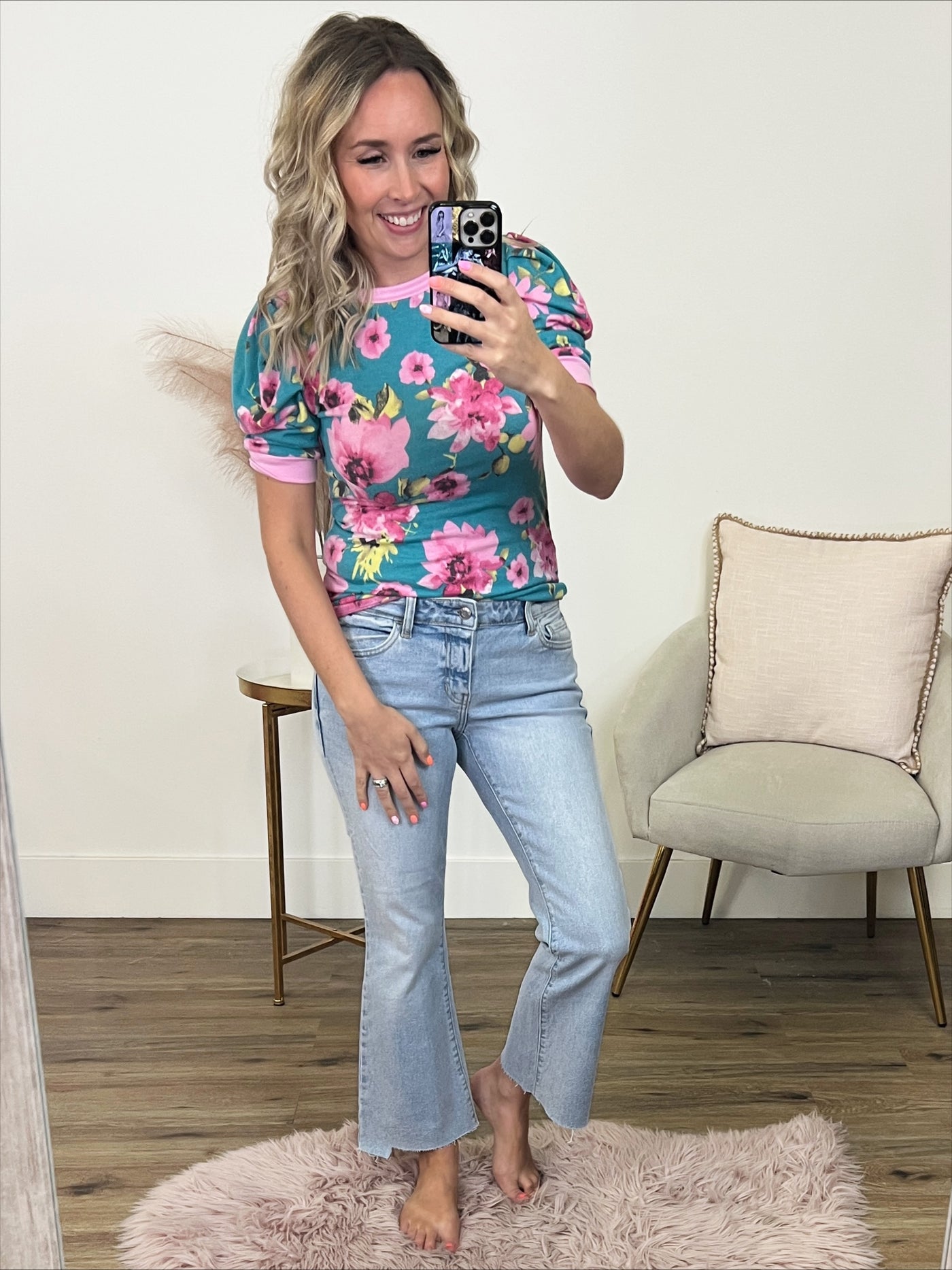 Check Me Out Floral Puff Sleeve Top - Teal FINAL SALE  Lovely Melody   