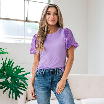 Elliana Sequin Puff Sleeve Top - Lavender  Lovely Melody   