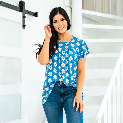 Hear It From You Floral Flutter Sleeve Top - Blue FINAL SALE  Haptics   
