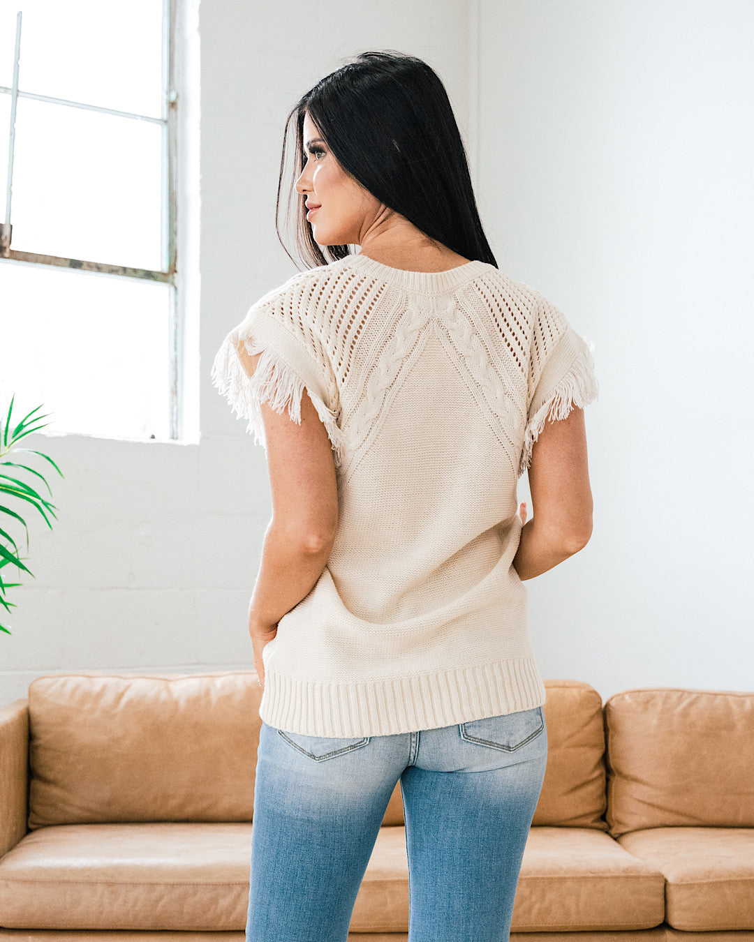 Dorothea Fringe Sleeve Sweater - Cream  ANDTHEWHY   