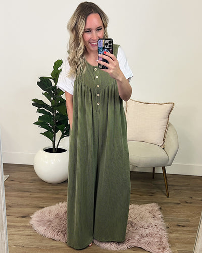 Selena Corded Jumpsuit - Olive FINAL SALE  Lovely Melody   