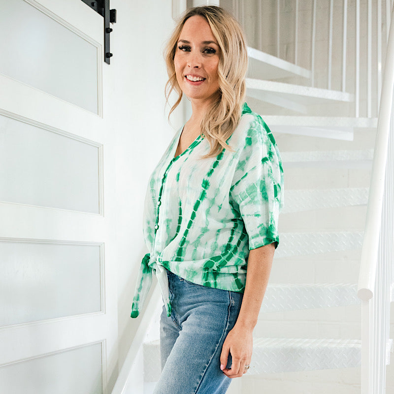 Natalie Tie Dye Button Up Top - Green FINAL SALE  Sew In Love   