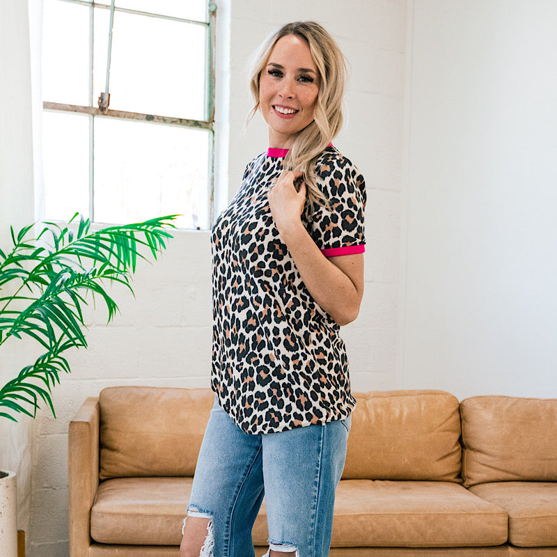Charlie Leopard Top with Hot Pink Details FINAL SALE  Lovely Melody   