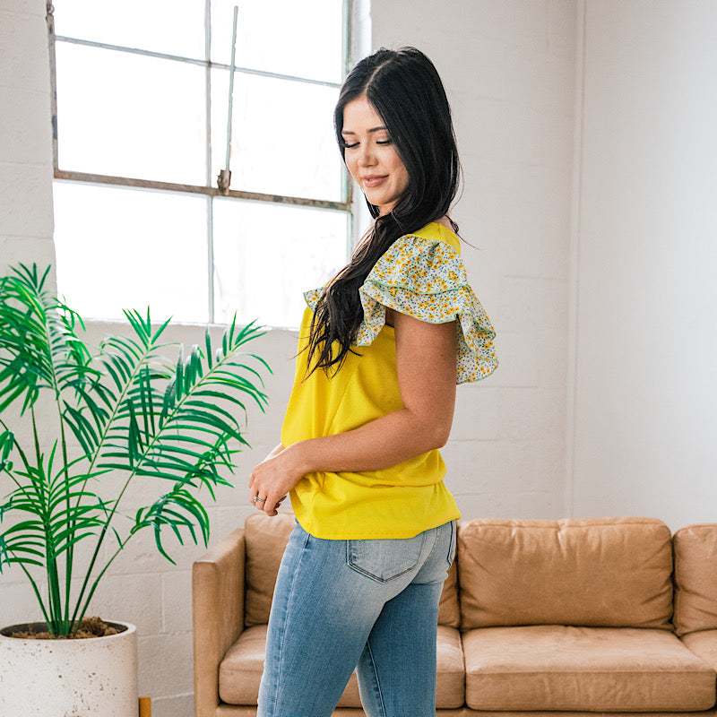 Jana Floral Ruffle Sleeve Top - Yellow FINAL SALE  Lovely Melody   