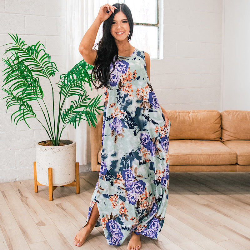 Amber Sage and Lavender Floral Tank Maxi Dress  Sew In Love   