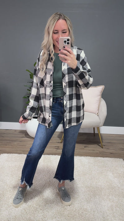 Devri Oversized Plaid Flannel - Black and Cream Be Cool