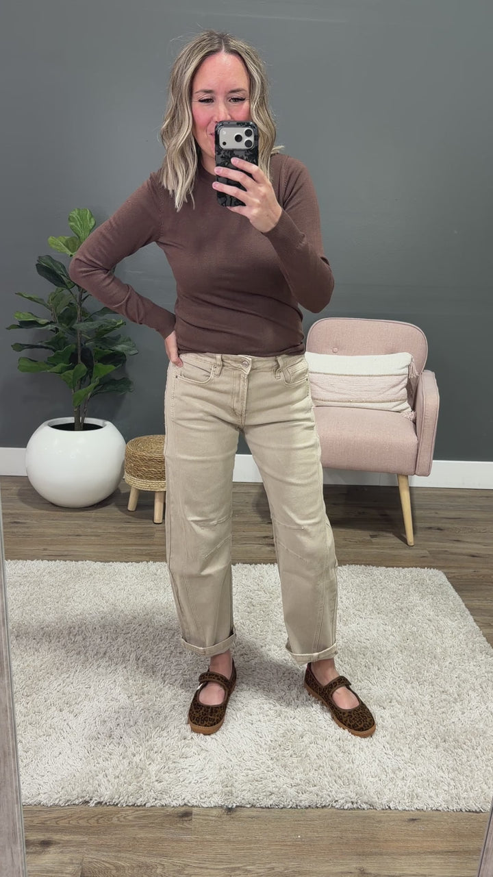 NEW! Alexandra Non Distressed Barrel Jeans - Ash Mocha