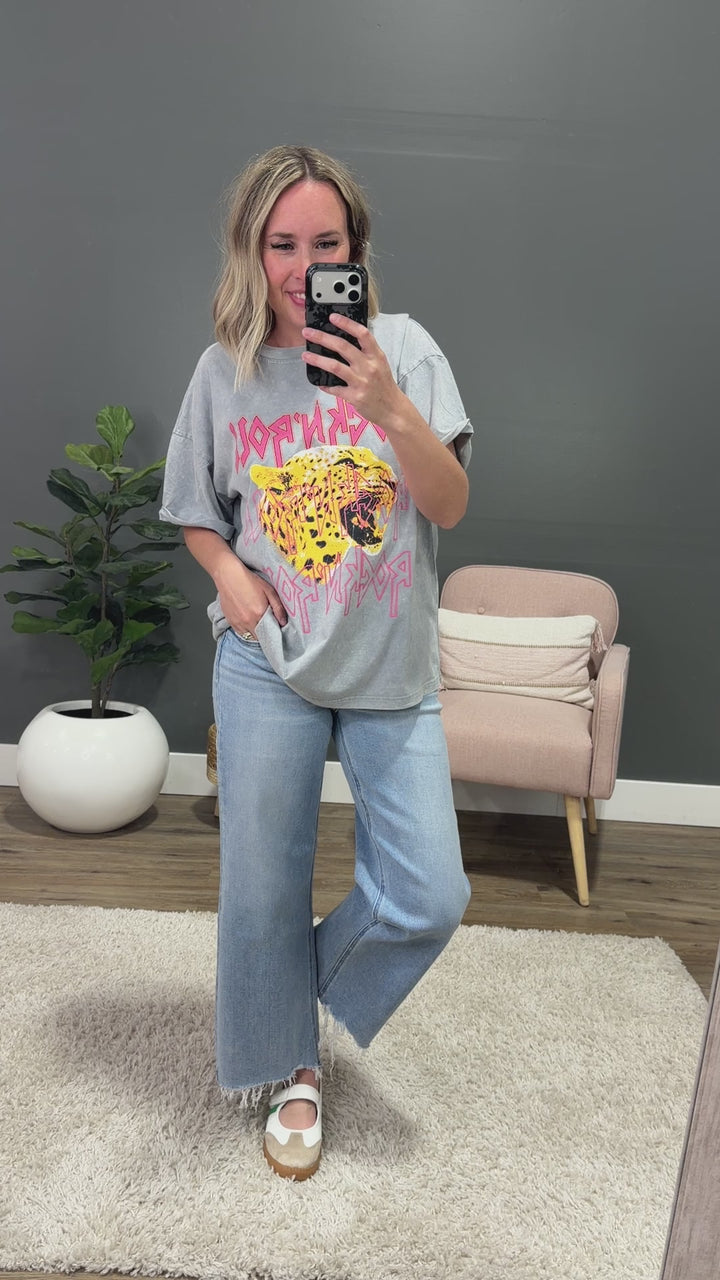 NEW! Rock N Roll Cheetah Vintage Gray Denim Tee Zutter