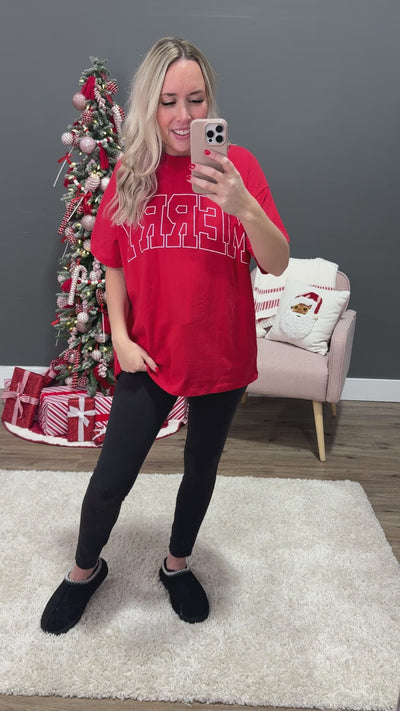 NEW! Merry Oversized Tee - Red FINAL SALE Tres Bien