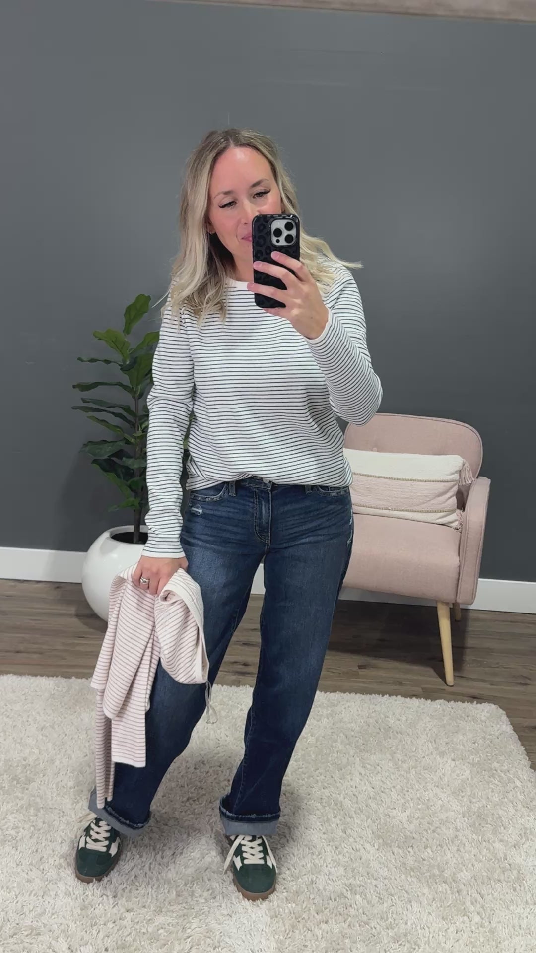 NEW! Emma Pinstriped Sweater - Ivory & Teal Staccato