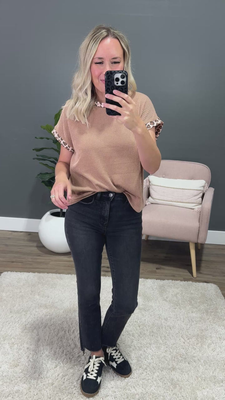 NEW! Amber Corded Top with Leopard Detail - Peanut Butter Lovely Melody