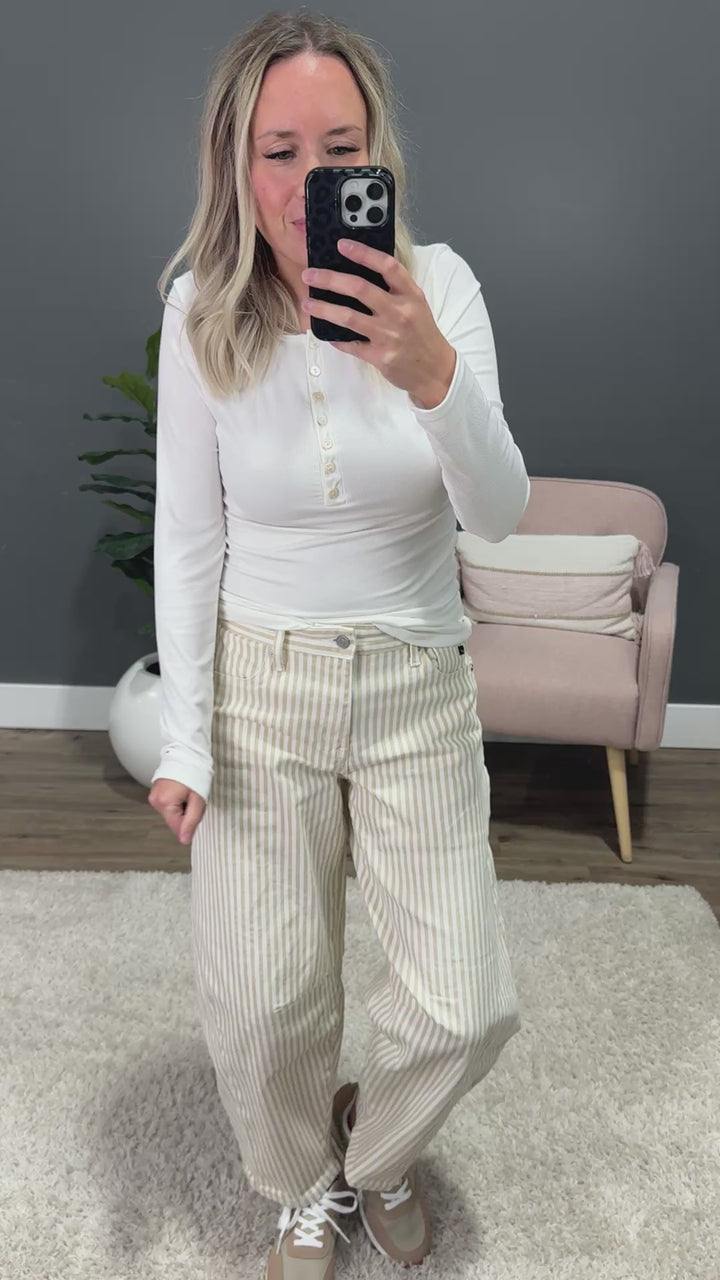 NEW! Tatum Micro Ribbed Henley Top - Ivory Lovely Melody